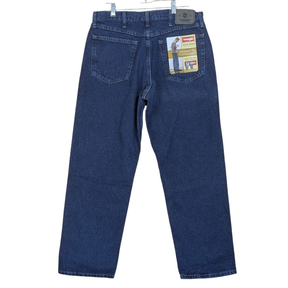 Wrangler Mens Five Star Relaxed Fit Jeans Dark Wash 34x29 U-Shape 97601DR New‎
